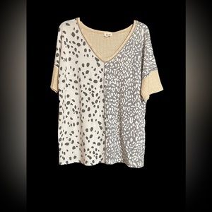 BiBi Large, cow print/cream. Cotton/spandex. GUC.